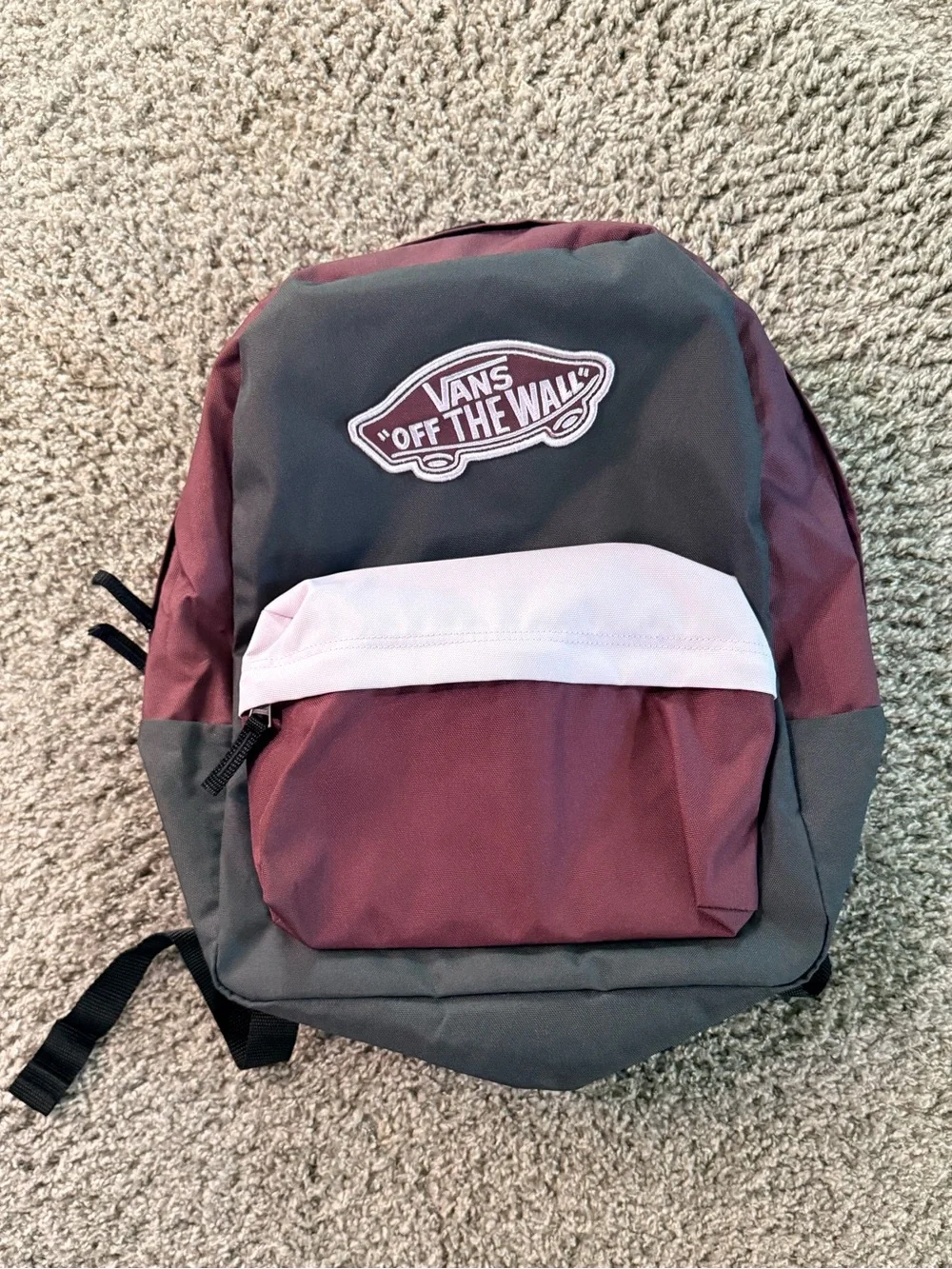 NWOT Vans Realm Canvas Backpack Maroon Gray Skateboard Classic School Bookbag